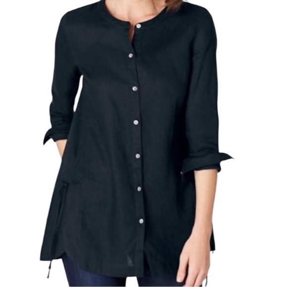 J. Jill Tops - EUC J. Jill Love Linen Top Button Up Long Sleeve Tunic Side Tie Navy Blue XS